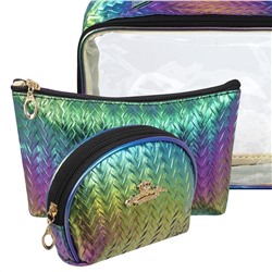 Kristaller Набор женских косметичек Chameleon Knitted rope pattern 3 in 1, сине-зеленый перламутр