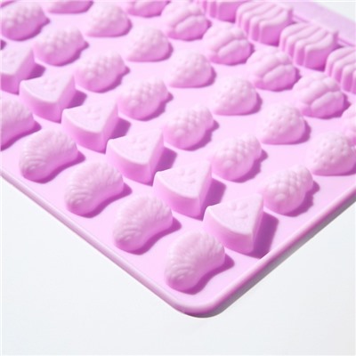 Форма для мармелада Доляна «Фруктовый бум», силикон, 18.5×17.5 см, 42 ячейки (2.2×2.2 см), розовая