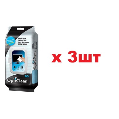 OptiClean Влажные салфетки 90шт для экранов всех типов 3шт