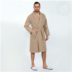 Халат мужской вафельный запашной с воротником бежевый