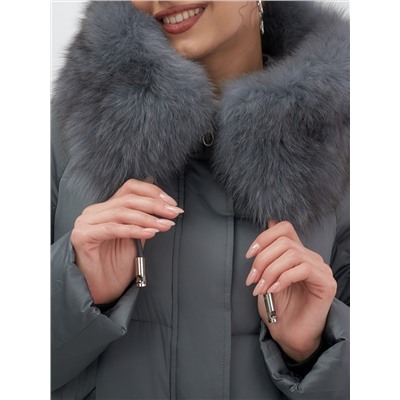 Куртка зимняя женская с мехом и капюшоном тренд темно-серого цвета 7660TC
