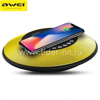 Колонка AWEI (Y290) Bluetooth/MicroSD/FM/часы/беспроводное ЗУ (желтая)