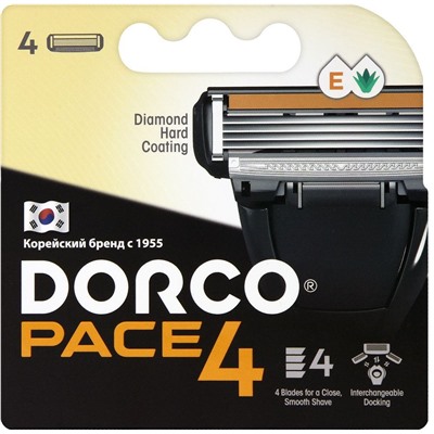 DORCO  PACE 4  NEW (4 шт.), кассеты с 4 лезвиями, 12уп/48уп