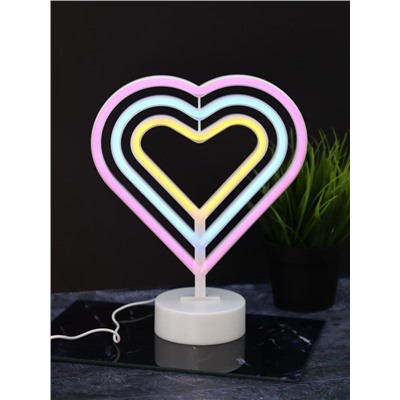Неоновый LED ночник настольный "Native hearts", свечение mix (28*23 см)