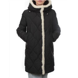 310 BLACK/WHITE Пальто зимнее стеганое женское (200 гр. холлофайбер, натуральная норка)