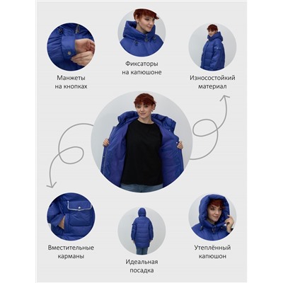 Куртка зимняя женская с капюшоном модная синего цвета 7341S