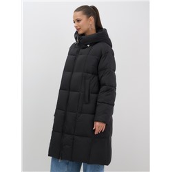 Пальто зимнее утепленное с капюшоном женское черного цвета 7741Ch