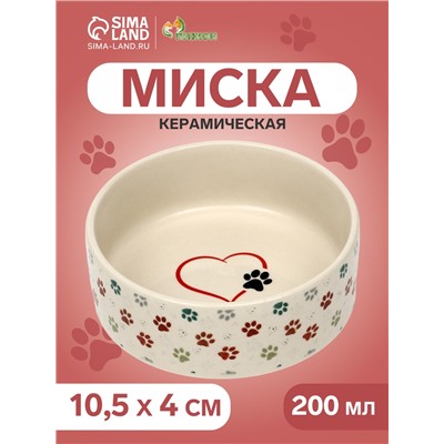 Миска керамическая "Яркие Лапки" 200 мл, 10,5 х 4 см