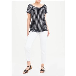 Shirred Tile Print Wide Neck T-Shirt