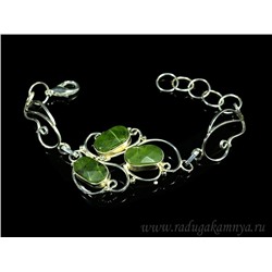 Браслет нефрит в посеребрении, 15,5см.