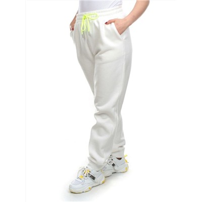 M073 WHITE Брюки спортивные женские на флисе (85% хлопок, 10% полиэстер, 5% спандекс) 7986