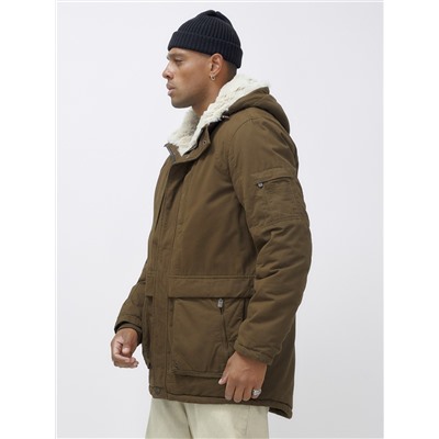 Парка мужская зимняя удлиненная с мехом темно-коричневого цвета 2608TK