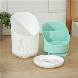 Подставка для столовых приборов Доляна, пластик, 3 отделения, 11.5×11.5×18.6 см, зелёная, белая