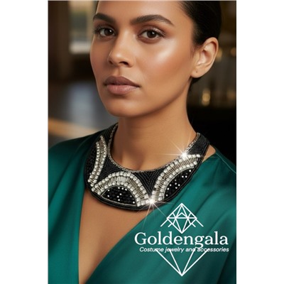 Колье-воротник текстильное с хрусталиками П4/07