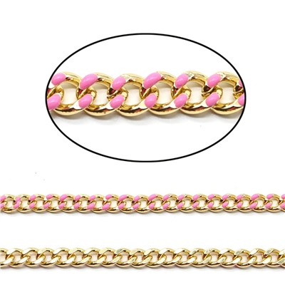 Цепочка для украшений, звено 6*8мм с эмалью, цв.золотистый, розовый, 50см