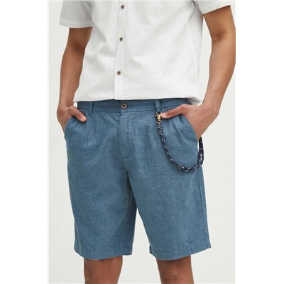 Szorty lniane męskie regular kolor niebieski
