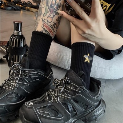 Design embroidery, sports cotton knee socks for men and women, South Korea, with embroidery, internet celebrity