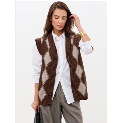 Безрукавка Ромбы на пуговицах из верблюжьей шерсти женская