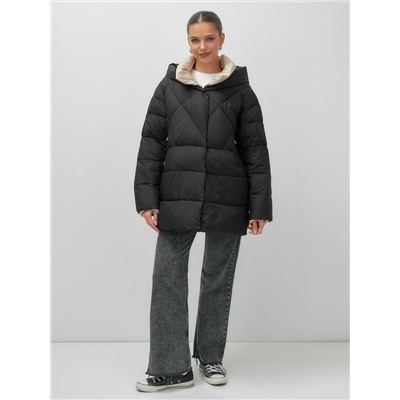 Куртка женская зимняя с капюшоном большого размера черного цвета 1170Ch