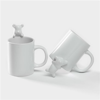 Кружки Доляна «Мишка Отто», 290 мл, 11.5×8×13.5 см, набор 2 шт., доломит, белые