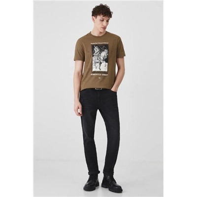 T-shirt bawełniany męski z nadrukiem  kolor brązowy