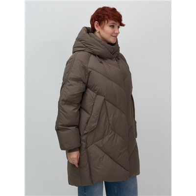 Пальто двубортная зимнее утепленное женское коричневого цвета 7732K