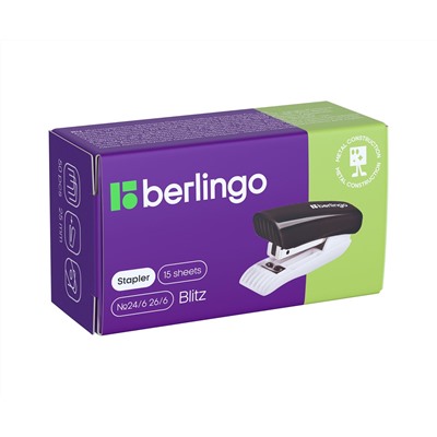 Мини-степлер №24/6, 26/6 Berlingo "Blitz" до 15л., пластиковый корпус, ассорти