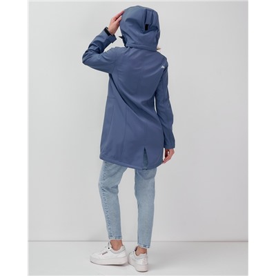 Парка спортивная женская с капюшоном softshell синего цвета 9568S