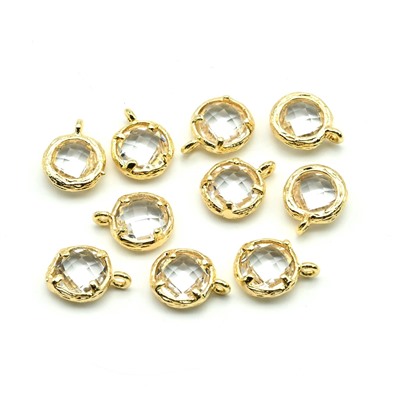 Подвеска с цирконом 7*9мм золотистая, цв.хрусталь