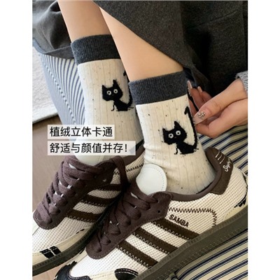 Tide, demi-season cotton velvet autumn cute cartoon knee socks, mid-length