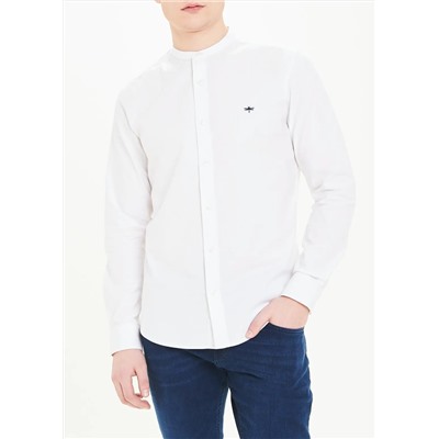 Long Sleeve Slim Fit Grandad Collar Oxford Shirt