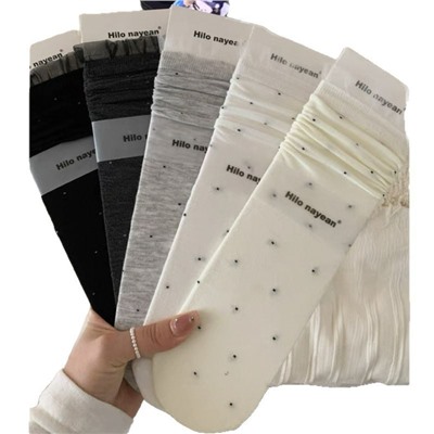 Breathable white brand socks, mid-length, absorbs sweat and smell