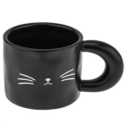 Кружка фарфоровая "Котик" 350мл, д9,5см h7,8см, матовая глазурь, с деколью, цвет - черный, силиконовая крышка, цвет - черный, д/горла 9,2см, д/основания 9см, в подарочной коробке (Китай)