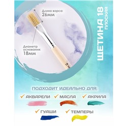 Кисть для рисования, Щетина плоская №18 (ширина обоймы 18 мм; длина волоса 26 мм), деревянная ручка, Calligrata