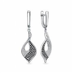 Серьги с фианитом родированные серебро 925*