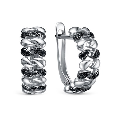 Серьги с фианитом родированные серебро 925*