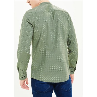 Long Sleeve Slim Fit Grandad Collar Oxford Shirt