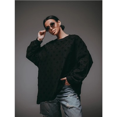 Свитшот Ребекка махра сердечки чёрный Лт