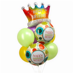 Воздушные шары, набор «Happy Birthday. Корона градиент», латекс, фольгированные, 9 шт.
