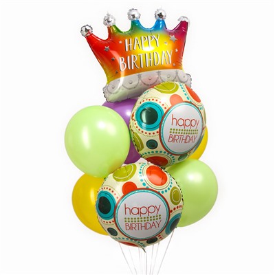 Воздушные шары, набор «Happy Birthday. Корона градиент», латекс, фольгированные, 9 шт.