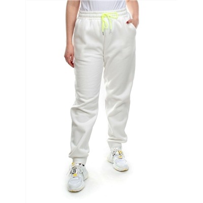 M073 WHITE Брюки спортивные женские на флисе (85% хлопок, 10% полиэстер, 5% спандекс) 7986