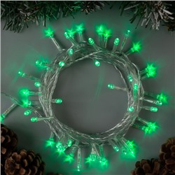 Гирлянда «Нить» 5 м, IP20, прозрачная нить, 50 LED, 8 режимов, 220 В, свечение зелёное