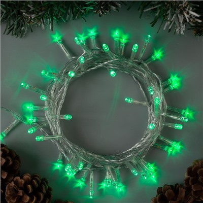 Гирлянда «Нить» 5 м, IP20, прозрачная нить, 50 LED, 8 режимов, 220 В, свечение зелёное
