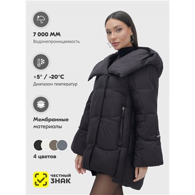 Куртка зимняя женская с большим капюшоном модная черного цвета 7739Ch