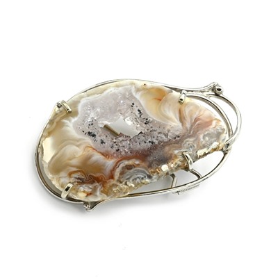 Брошь с жеодами агата бразильского 48*28мм.