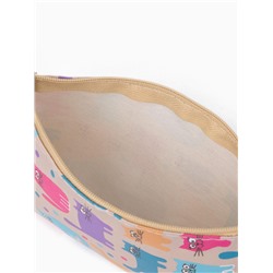 Косметичка-пенал на молнии, плоская, с рисунком, бежевая/разноцветная