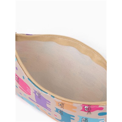 Косметичка-пенал на молнии, плоская, с рисунком, бежевая/разноцветная