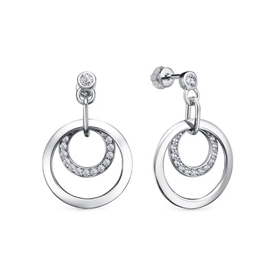 Серьги с фианитом родированные серебро 925*