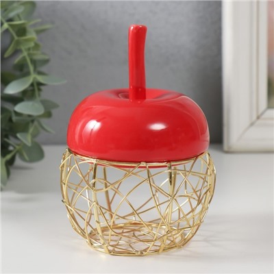 Шкатулка для украшений «Яблочко», керамика, металл, красная, 8.5×8.5×12 см