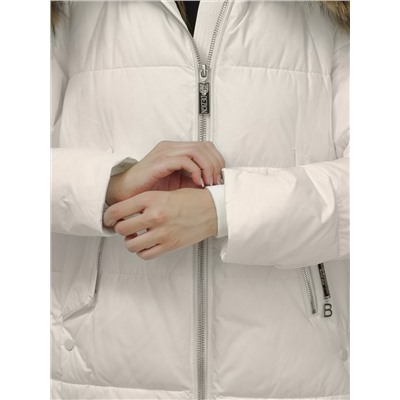 Куртка женская зимняя с мехом енот премиум класса бежевого цвета 381B